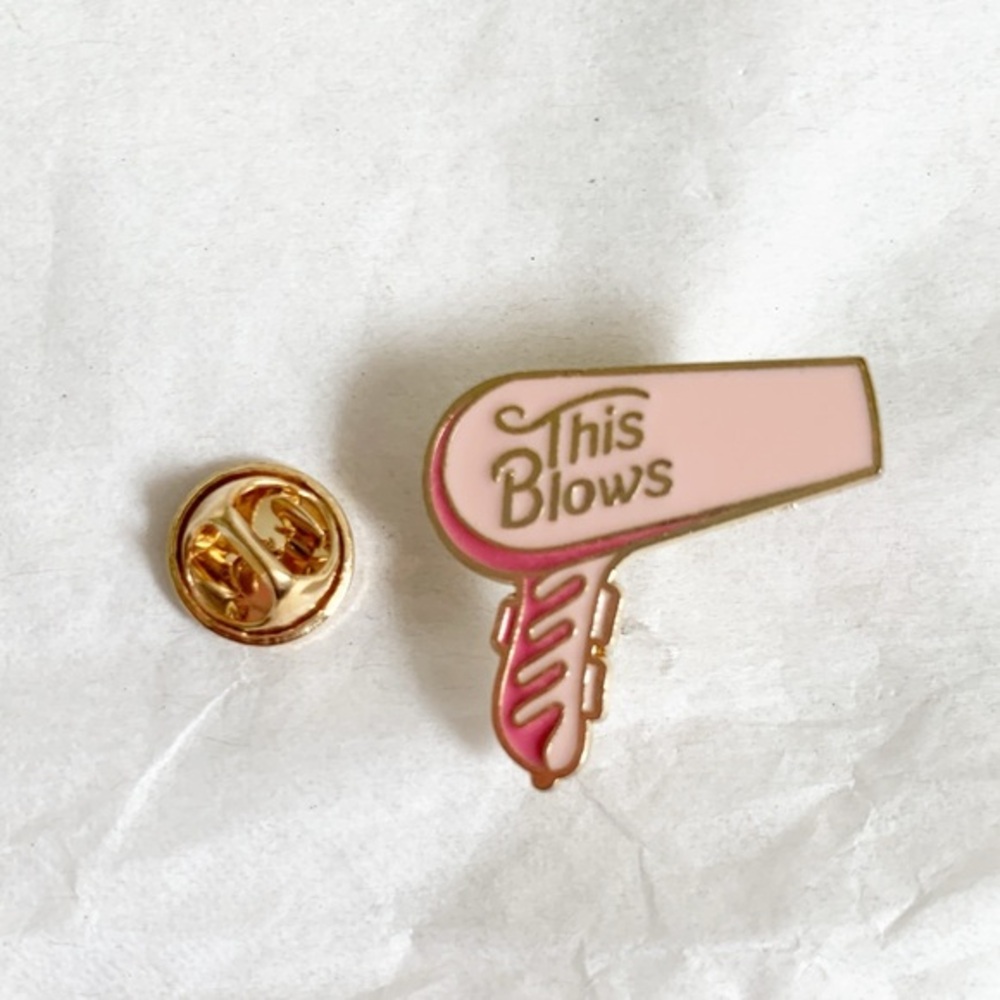3/$15 DEAL New Pink & Gold Hair Dryer “This Blows” Enamel Pin